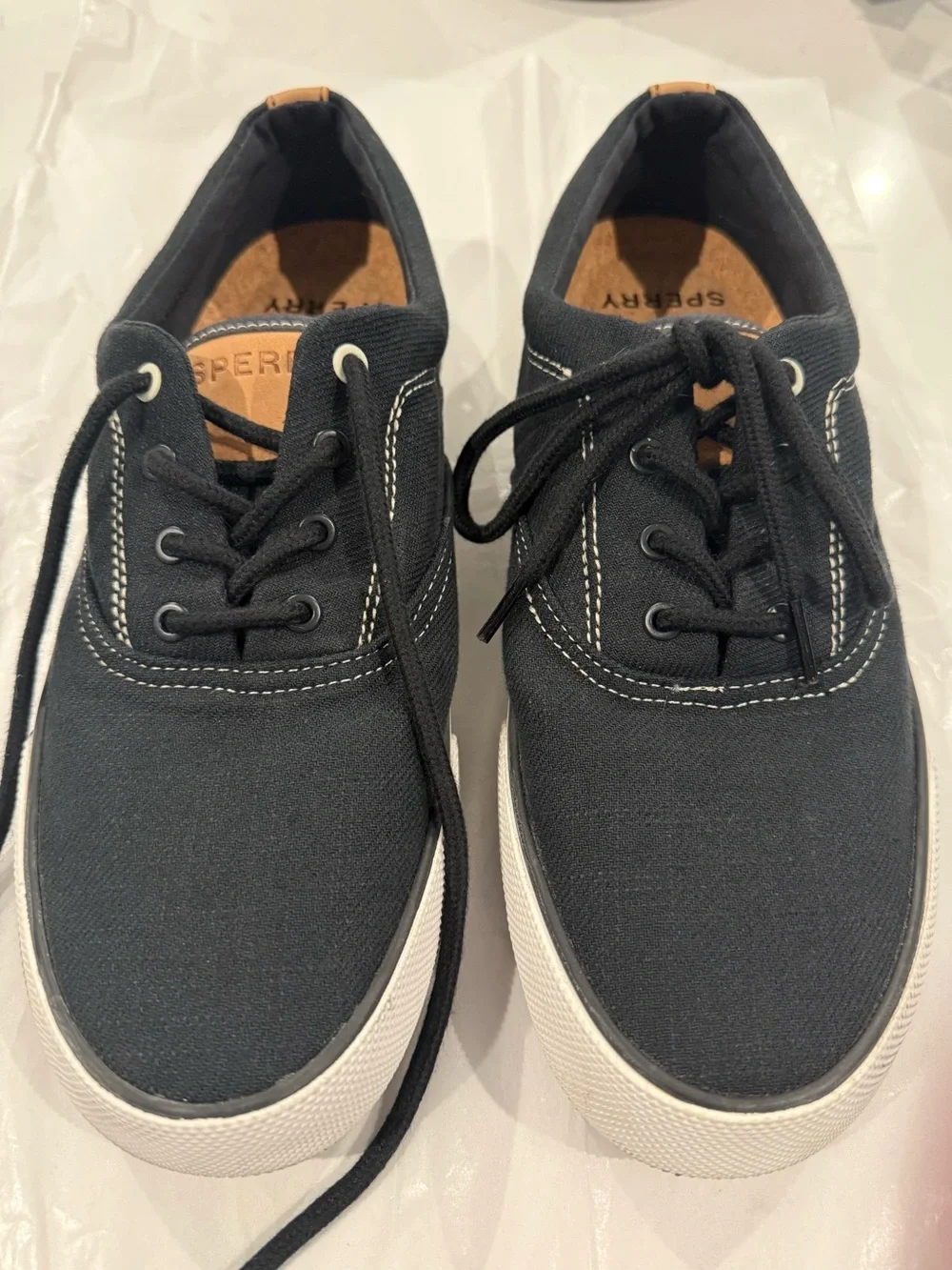 Sperry Black Canvas Low-Profile Lace-Up Sneakers with White Soles